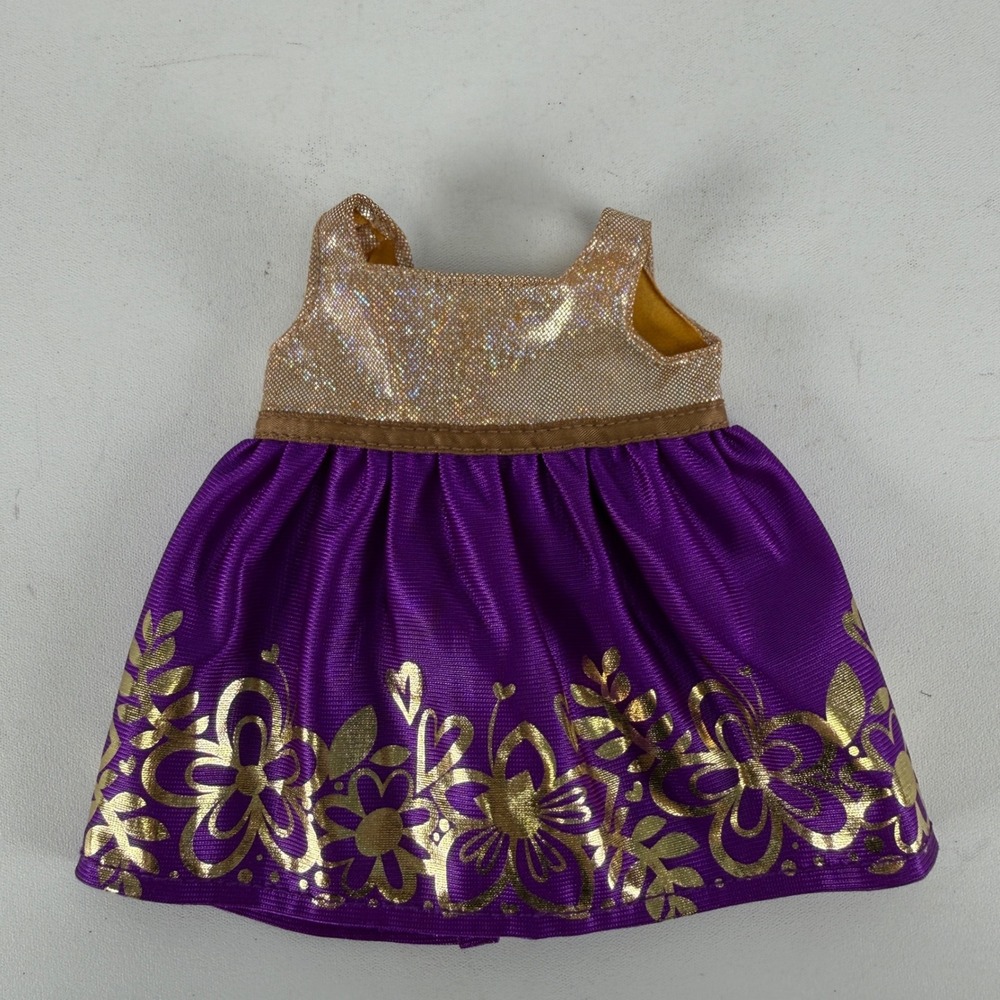 Disney Tangled Rapunzel Style Doll Dress Purple Gold Floral Glitter Outfit